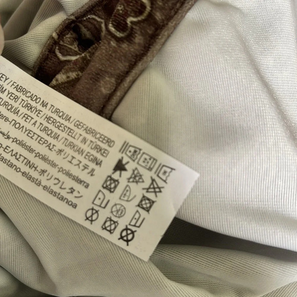 STRADIVARIUS Velvet Ruched Button Front Dress Taupe Collared Paisley Print S - Picture 9 of 11